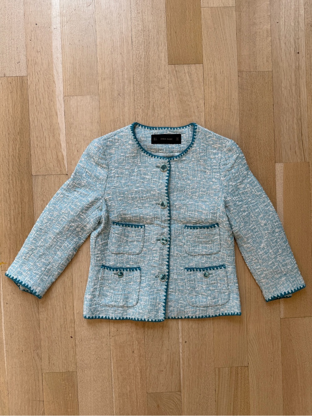 Zara Blue Tweed Cardigan Jacket size small